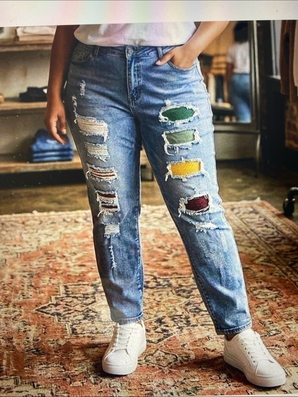 Ashley Stewart Denim Skinny Distressed Patchwork Ripped Jeans EUC Size 14